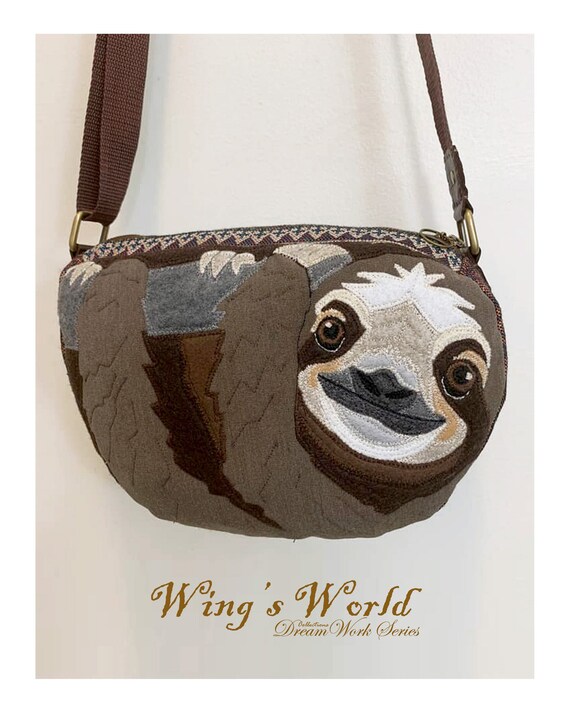 Sloth Bag Felt Patchwork Sloth Woodland Sloth Hanging Sloth Mixed Materials Sloth Bag Cross Body Bag