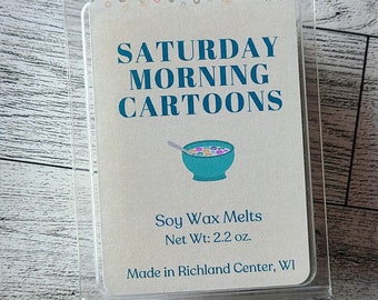 Saturday Morning Cartoons Wax Melts, Soy Wax Melts, 90s scent, Fruity Cereal, Fruity scent, Nostalgic Scent