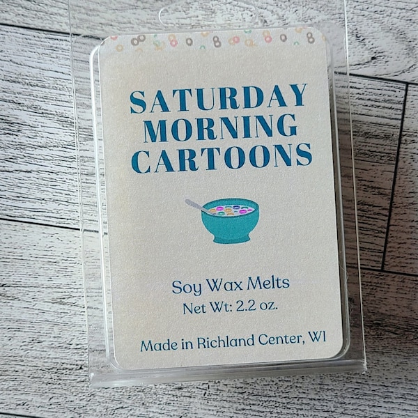 Saturday Morning Cartoons Wax Melts, Soy Wax Melts, 90s scent, Fruity Cereal, Fruity scent, Nostalgic Scent