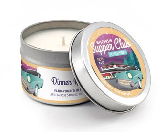 Dinner Reservation Candle, Wisconsin Supper Club, Supper Club, Supper Club Candle, Wisconsin Candle, Oak and Leather Candle, Wisconsin Gift