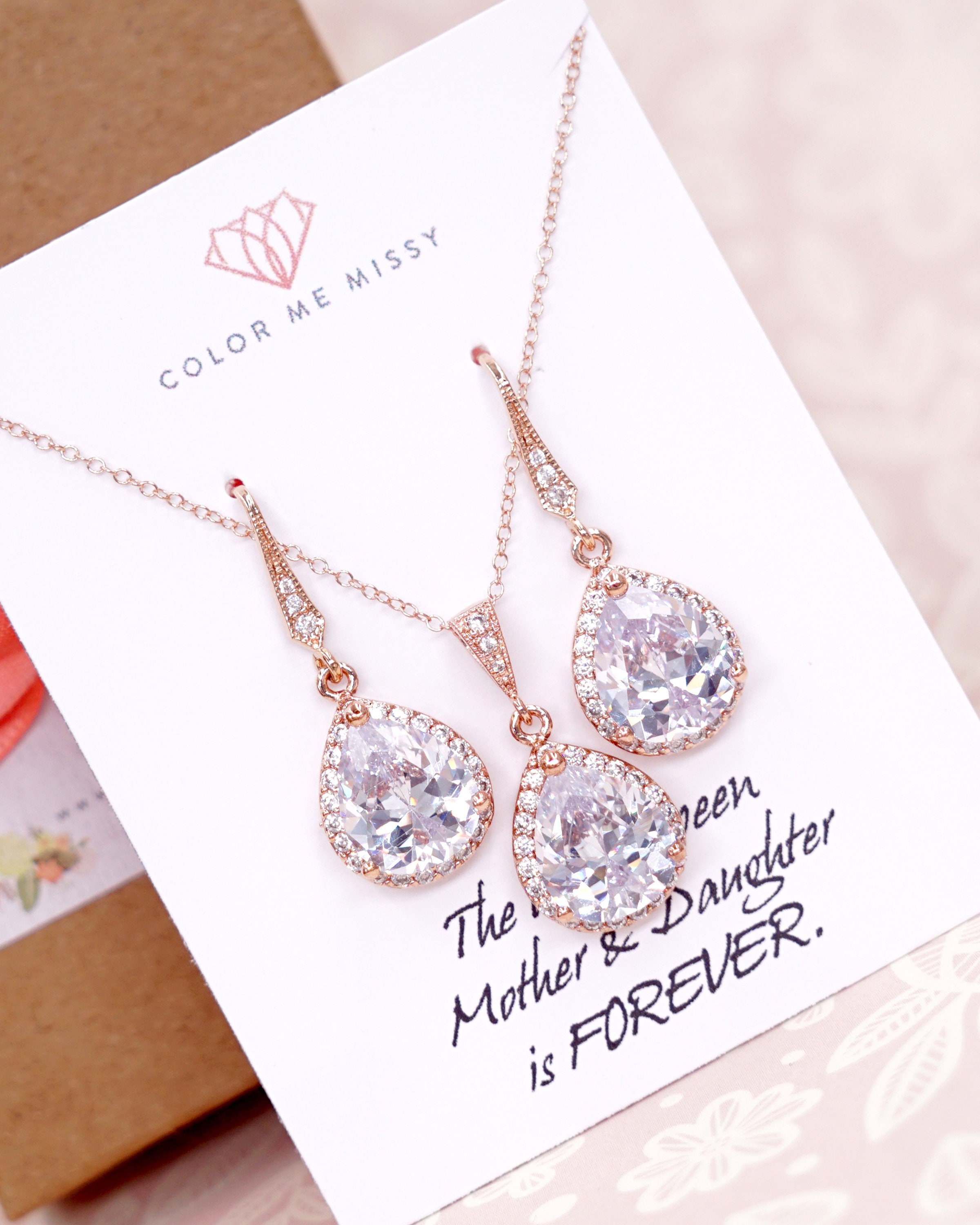 Rose Gold Luxe Cubic Zirconia Teardrop Necklace Luxe Etsy