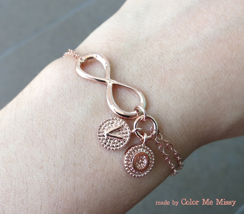 Personalized Rose Gold Infinity Bracelet Infinity charm Etsy