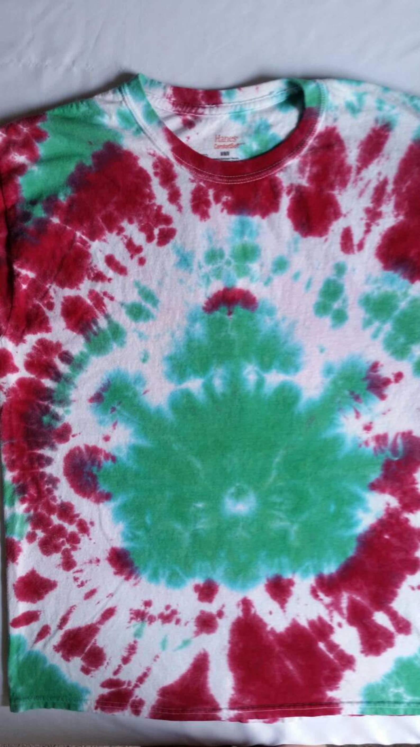 Medium Bright Green and Red Tie Dye Tshirt Handmade in Etsy