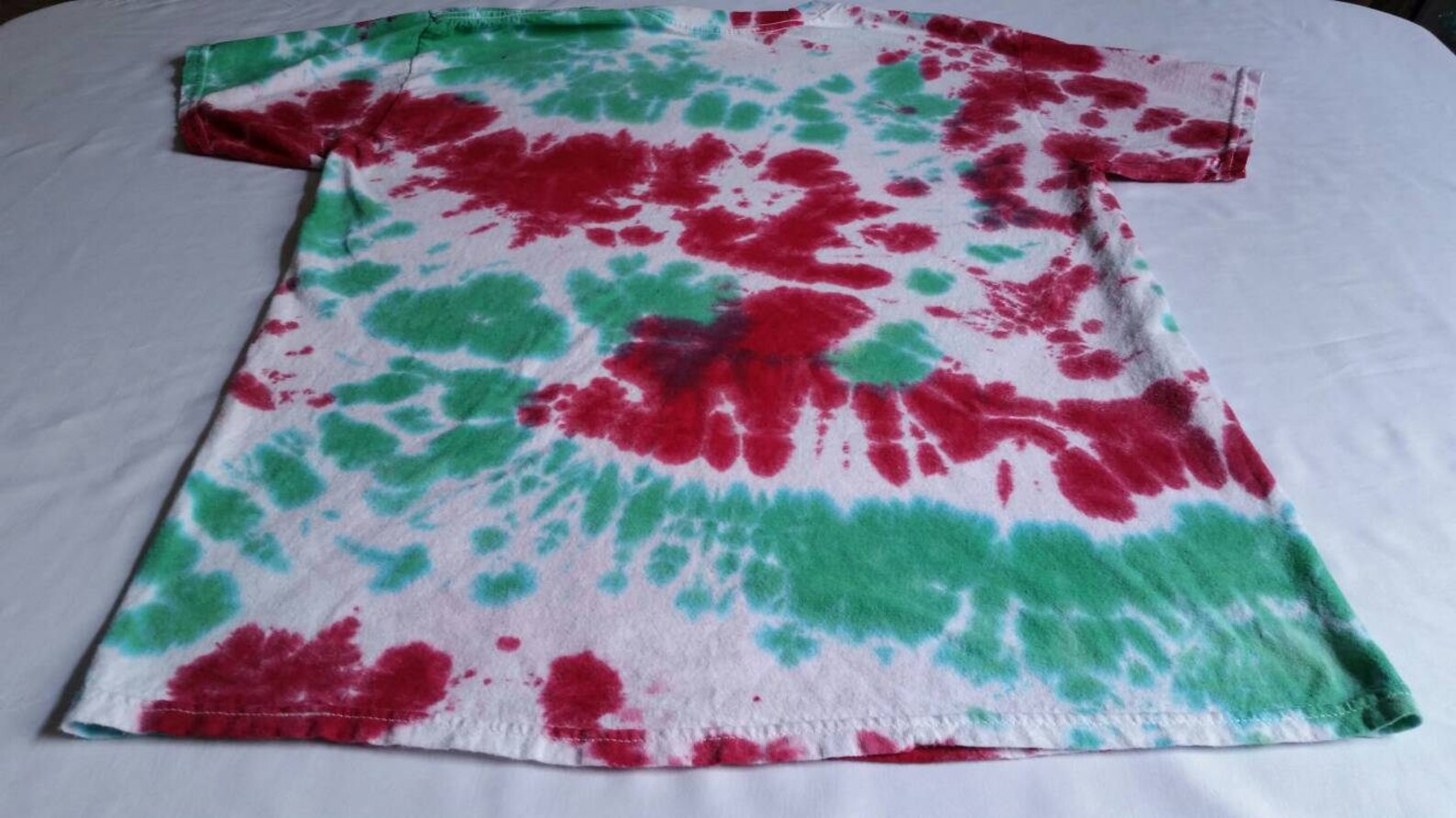 Medium Bright Green and Red Tie Dye Tshirt Handmade in Etsy
