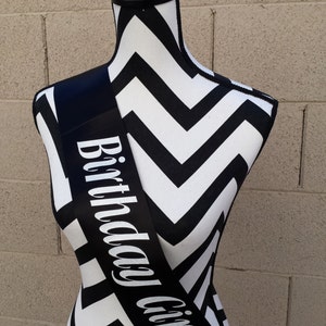 SALE Birthday Sash . Happy Birthday . Party Sash . BIRTHDAY GIRL . Birthday Girl Satin Sash . Black Satin Sash . Black Sash