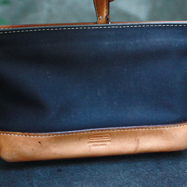 Vintage COACH Small Canvas/Leather Gray/tan Cosmetic Bag