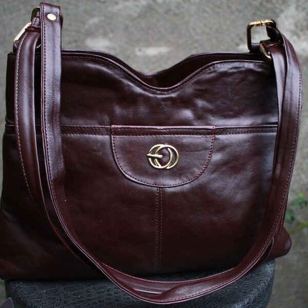 Spalla Lopez Camacho Genuine Leather Burgundy vintage, borsa, Made in Messico.