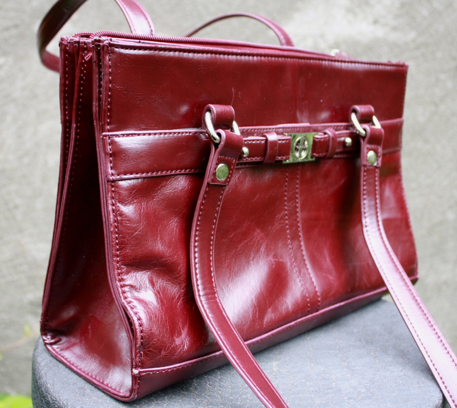 Vintage GIANI BERNINI Genuine Leather Burgundy Shoulder Bag 