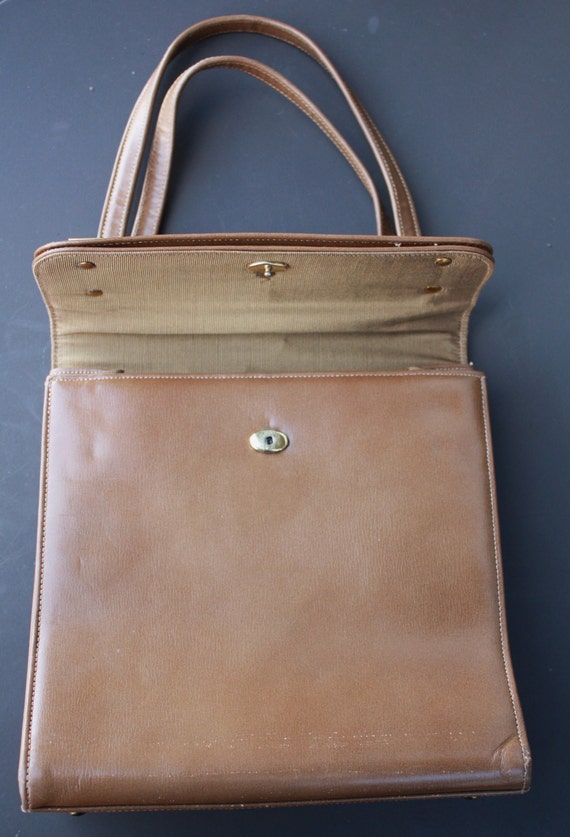 Vintage BLOCK Genuine Leather Beige Hand Bag, Pur… - image 3