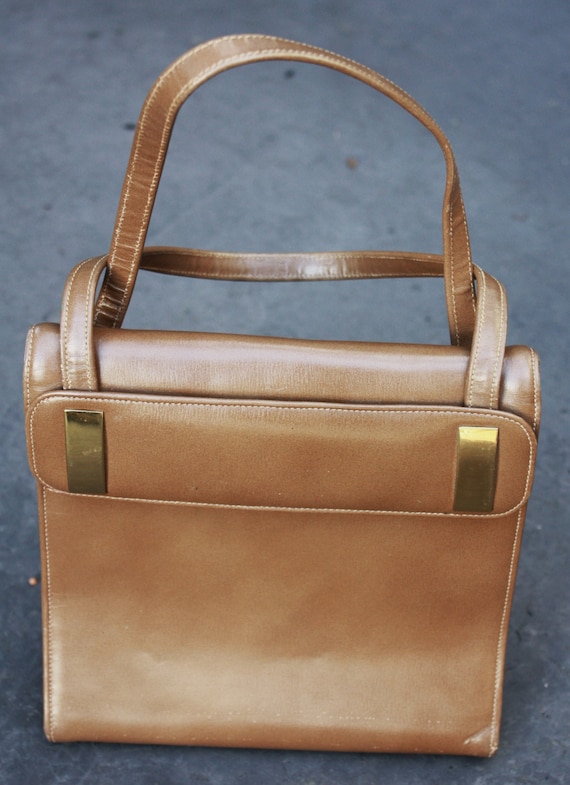 Vintage BLOCK Genuine Leather Beige Hand Bag, Pur… - image 1