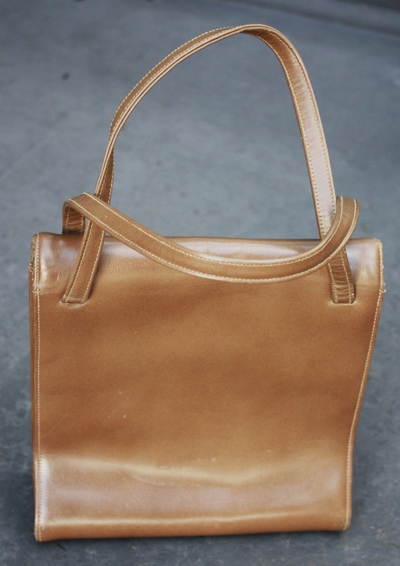 Vintage BLOCK Genuine Leather Beige Hand Bag, Pur… - image 2
