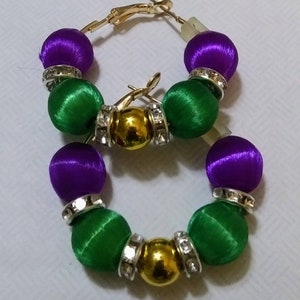 Mardi Gras themed small hoop earrings