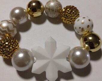 Gold and white snowflake christmas bracelet