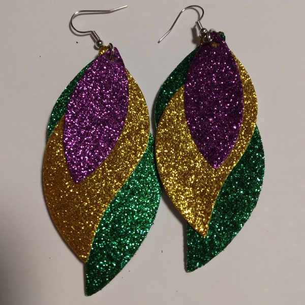 Mardi gras dangle earrings