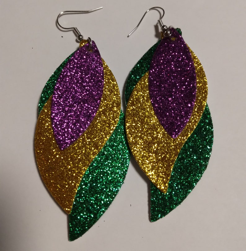 Mardi gras dangle earrings image 1