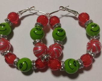 Grinch Christmas Hoop Earrings