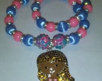 Child's mermaid pink and blue beaded necklace