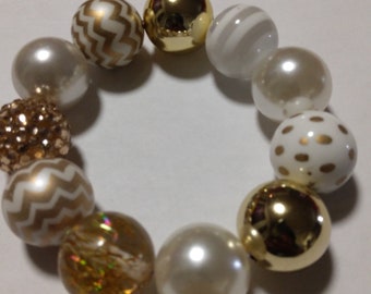 Gold and cream bubblegum bead bracelet