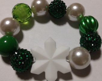 Green and white Snowflake Christmas bracelet