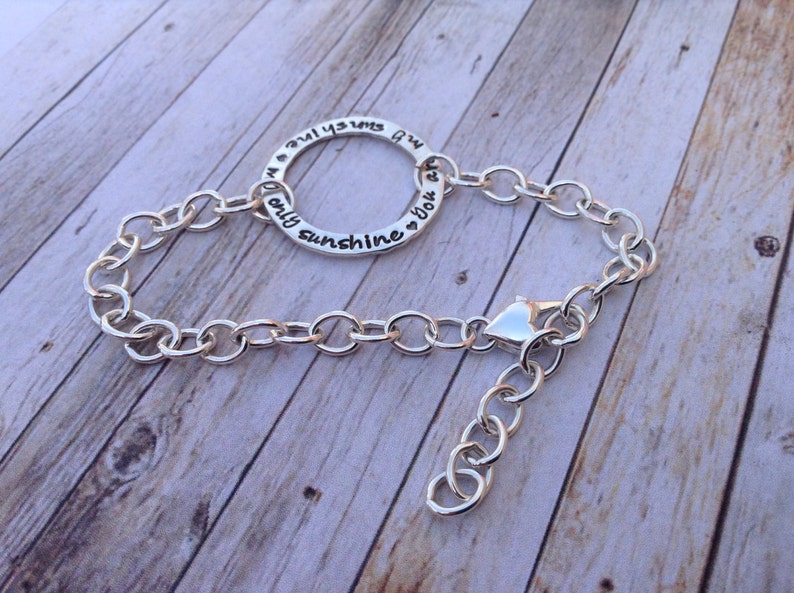 Heavy link sterling silver eternity bracelet personalized charm jewelry infinity you are my sunshine