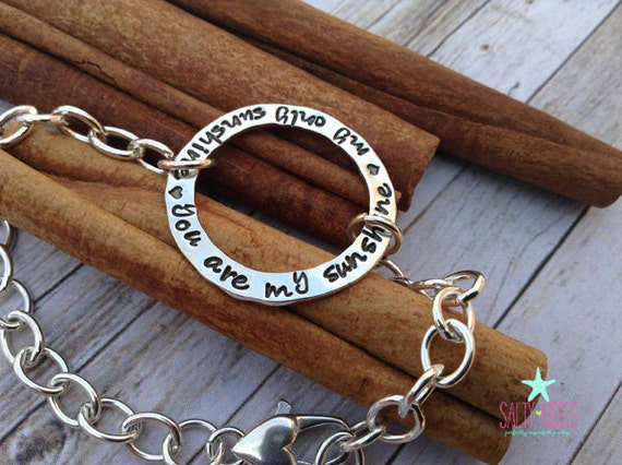 Heavy link sterling silver eternity bracelet personalized charm jewelry infinity you are my sunshine