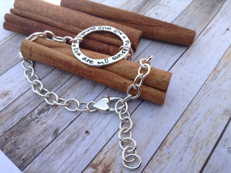 Heavy link sterling silver eternity bracelet personalized charm jewelry infinity you are my sunshine