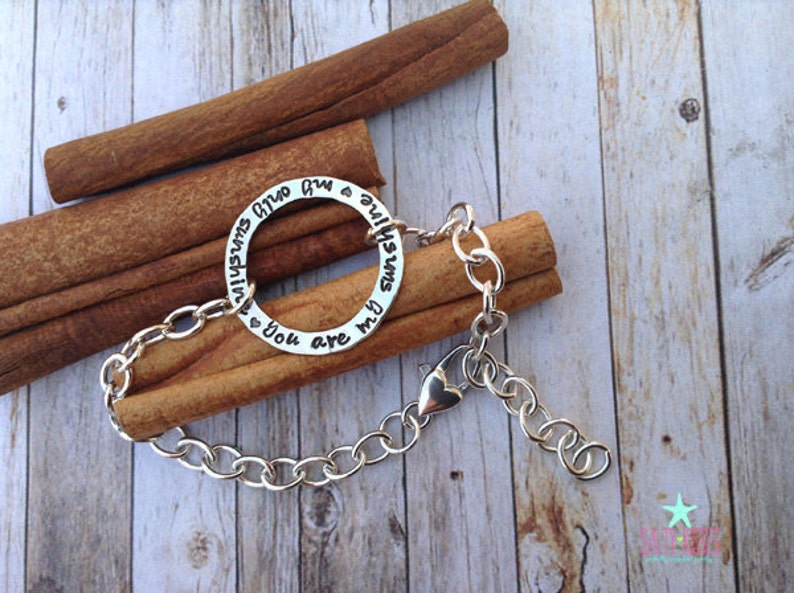 Heavy link sterling silver eternity bracelet personalized charm jewelry infinity you are my sunshine