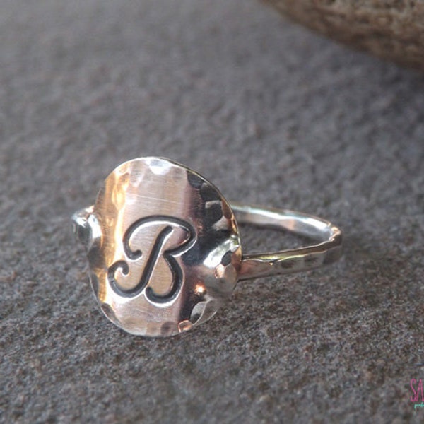 The monogram B ring - sterling silver handstamped personalized initial ring jewelry .. last one Ready to ship ON SALE 24