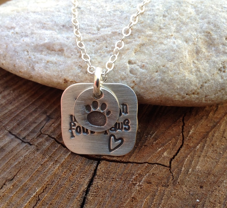 Pure Sterling Silver dog tag necklace Love walks on four paws Etsy