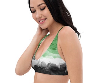 AROMANTIC/AGENDER Watercolor Pride Recycled Bikini Top- Up to 3XL