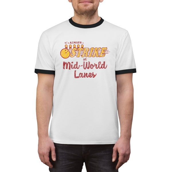 Mid-World Lanes Bowling Logo- The Dark Tower Unisex Ringer Tee (UP TO 4X!)