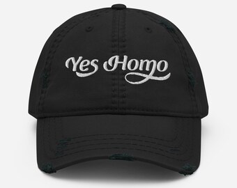 YES HOMO-geborduurde vintage hoed