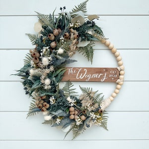 Blue Forrest Boho Bead Wreath with Custom Sign