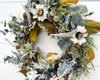 Sunflower Blue Hue Harvest Wreath