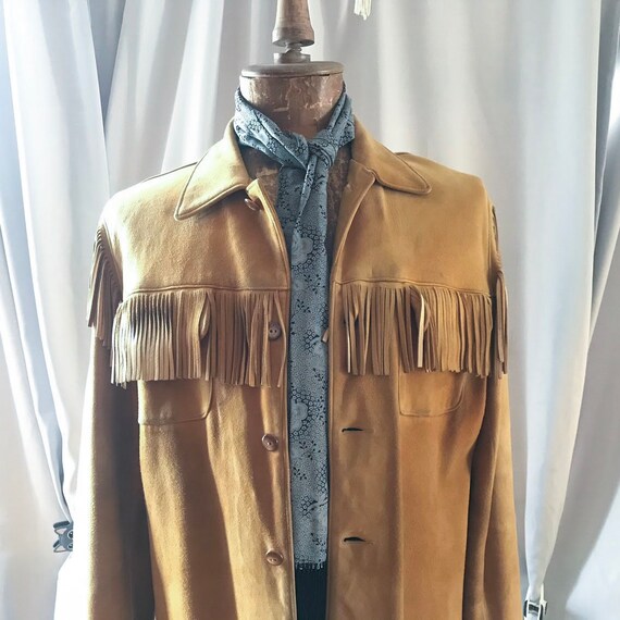 Vintage 1960's Men's Fringe Jacket, Tan, Suede,