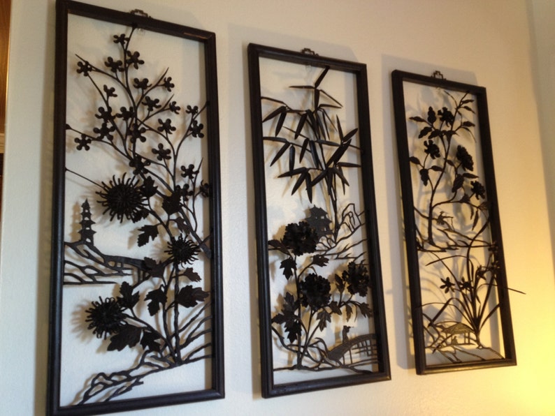 Mid Century Asian Metal Wall Art Etsy