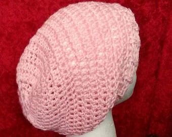 Pink Crochet Slouchy Beanie, Light Pink Crochet Beanie, Pink Hats, Crochet Hats, Crochet Slouchy, FREE SHIPPING, Ready to Ship, B79-17-0524