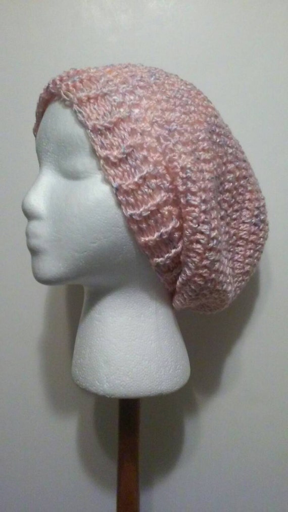 Pink Crochet Slouchy Beanie Pink Fleck Lightweight Crochet | Etsy