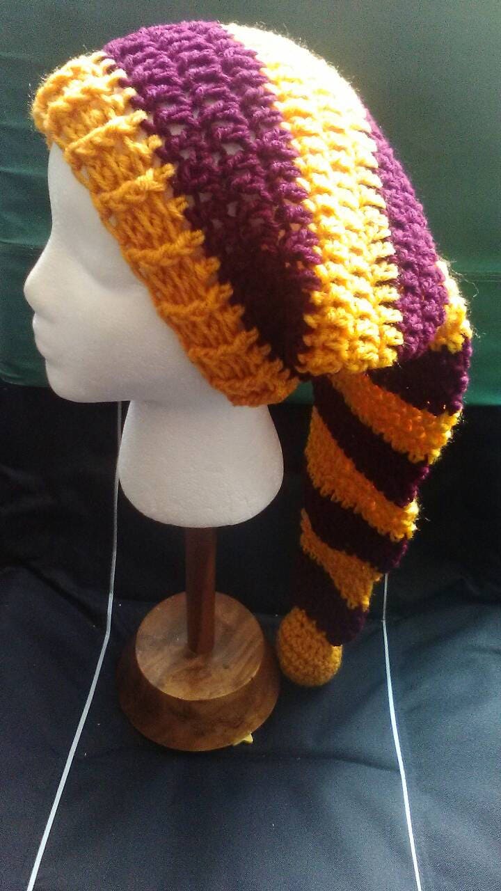 Burgundy and Gold Crochet Stocking Hat Burgundy and Gold | Etsy
