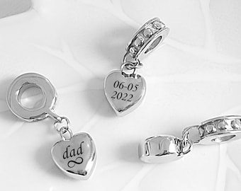 Engraved urn cremation charm for bracelet for ashes, personalized heart bead European charm, ashes keepsake, loss of loved one, dog memorial