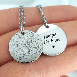 Collier carte des étoiles personnalisé pour femme, collier anniversaire maman, carte de la constellation du ciel nocturne du jour de votre naissance, cadeau fête des mères.