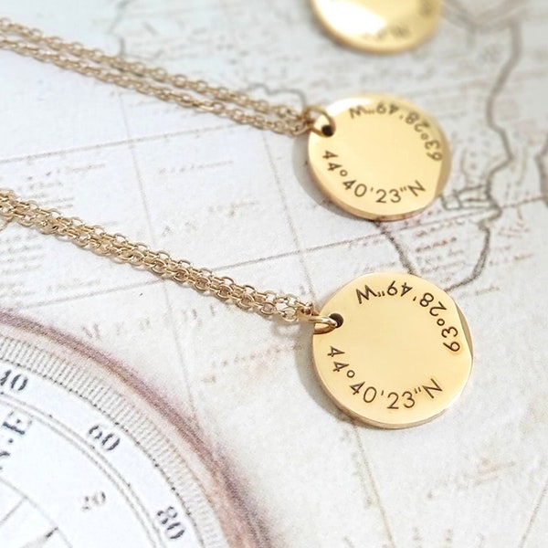 Coordinate necklace, Unisex gps location latitude longitude gift, Long distance gift, couple necklace, anniversary gift, free shipping