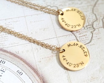 Coordinate necklace, Unisex gps location latitude longitude gift, Long distance gift, couple necklace, anniversary gift, free shipping