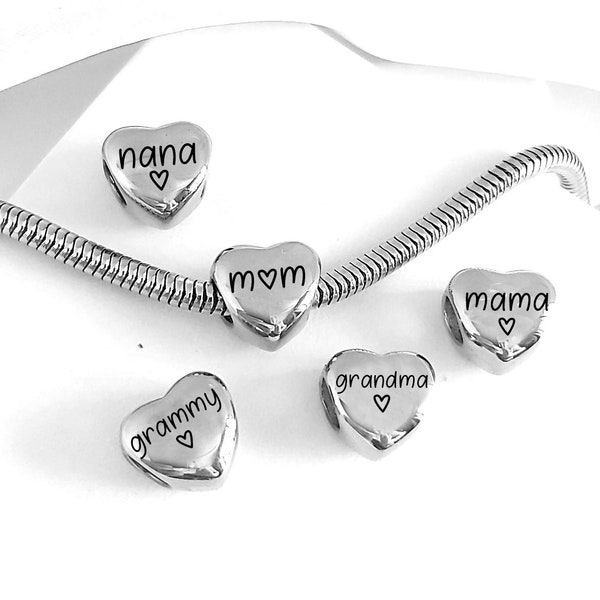 Personalized heart bead charm for mom, grandma and nana, gifts for mum from daughter, Christmas gifts for woman, mama bracelet