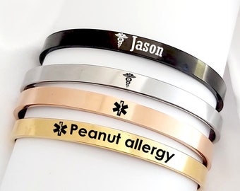 Medical bracelet for woman, personalized custom engraved alert medical jewelry for men, unisex ID medical bangle, allergy jewelry