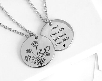 Mothers day necklace for mom and grandma with kids birth flowers, personalized gifts for grandmother, great grandma necklace, nana necklace