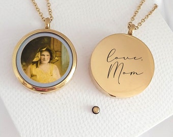 Locket necklace with photo and urn for ashes engraved with your own handwriting, custom engraved cremation jewelry, dad memorial keepsake