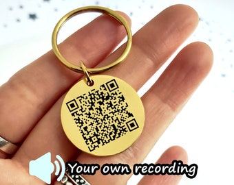 QR code Keychain, soundwave art, voice memorial gift, voice recording keychain, drive safe keychain, fathers day gift, long distance gift