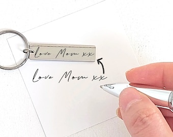 Handwriting keychain, custom engraved keyring with drawings, handwriting or signatures, personalized dad memorial gift, loss of father