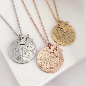 Collana con mappa stellare personalizzata per lei, collana con costellazione del cielo notturno del giorno in cui ci siamo incontrati per la fidanzata, gioielli da anniversario per la moglie.
